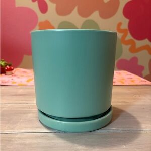 6.5” Gemstone Cylinder Pot with Water Saucer - Sea Glass
